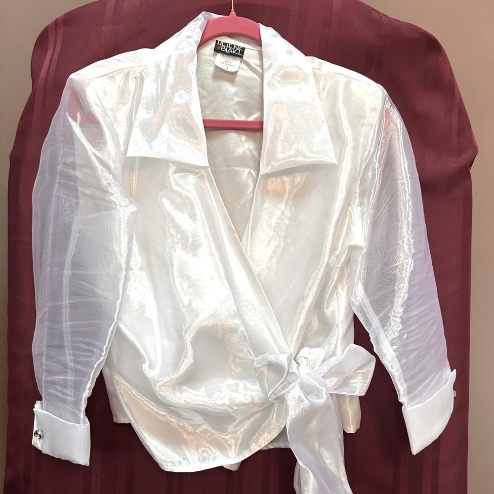 White Sheer Surplice Evening Blouse. Only worn a few times. Generous fit.